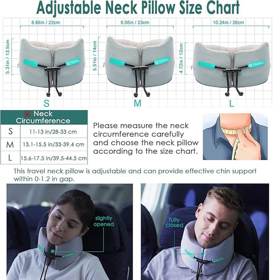 GOLDORANGE Travel Pillow Flight Neck Pillows Best Memory Foam Neck Pillows for Sleeping Airplane Car Home Office Chin Head Support Rest Travel Essentials with Compact Carry Bag Grey S