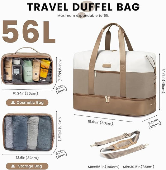 LOVEVOOK Weekender Bag, Large Travel Duffel Bag for Women with 2 Packing Cubes, Carry on Overnight Bag with Shoe Compartment, Mom Hospital Bags for Labor and Delivery