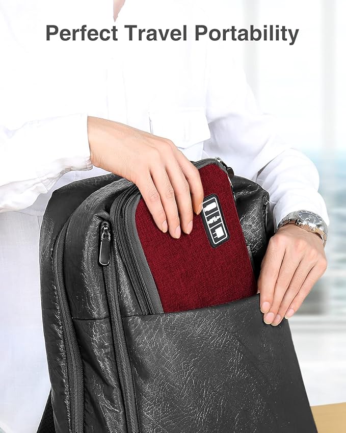 Luxtude Cord Organizer Travel, Cable Organizer Bag, Portable Electronics Organizer, Travel Essentials for Cord Storage/Charger Storage/Cable Storag, Red