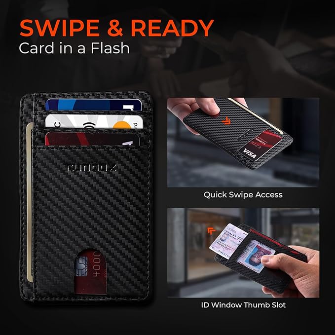 RUNBOX Slim ID Cases Minimalist Front Pocket RFID Blocking Leather Wallets for Men and Women Card Holder Wallets Gifts for men