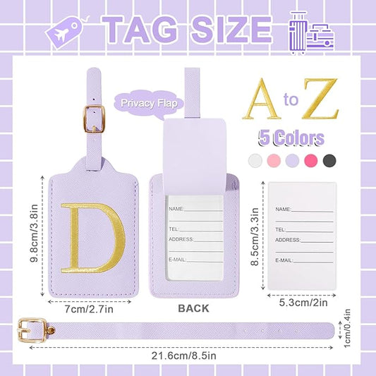 Personalized Initial Luggage Tags for Suitcase, Purple Leather Cute Luggage Tags with Privacy Cover Name Card, Embroidered Custom Monogrammed Luggage Tag Travel Backpack Tags Gifts for Women Kids(D)