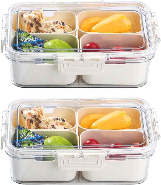 Divided Serving Tray with Lid-Snackle Box Charcuterie Container for Portable Snack Platters-Clear Organizer for Candy, lunch bento box,Perfect for Party,Travel(4 Compartments*2)