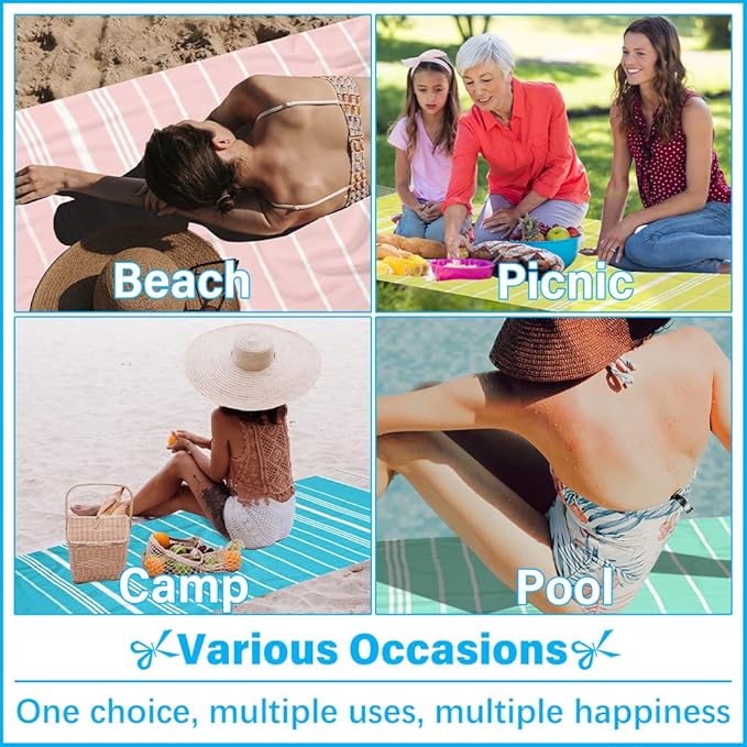 Thin Turkish Beach Towel Lightweight Soft Cotton Extra Large XL Oversized Sand Free Sandproof Absorbent Quick Dry Towels Cloud Bath Pool Travel Compact Essentials Accessories for Adult Gifts