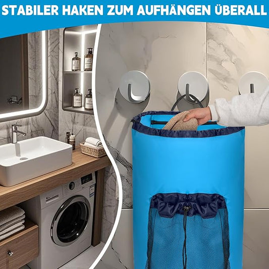 Laundry Bag Backpack with 3 Sizes Mesh Wash Bags and Shoulder Straps Foldable Clothes Hamper Bag with Drawstring Closure for College, Apartment, Laundromat (Blue)