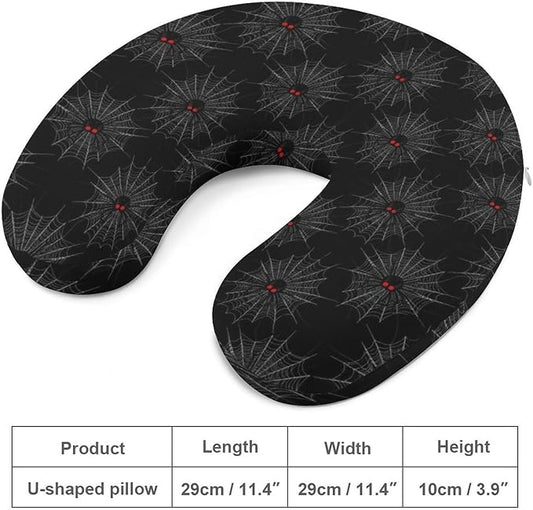 Unisex Travel Neck Pillow Memory Foam U Shaped Cushion Halloween Spiders Web Black, Washable Cover for Men Women Airplane Car Home Rest