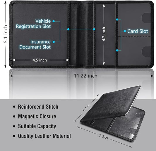 Tri-Color Sports Car Leather Registration and Insurance Holder, Vehicle Glove Box Car Organizer, with Magnetic Shut for Cards, Driver License for 3 Colors Cars Owner