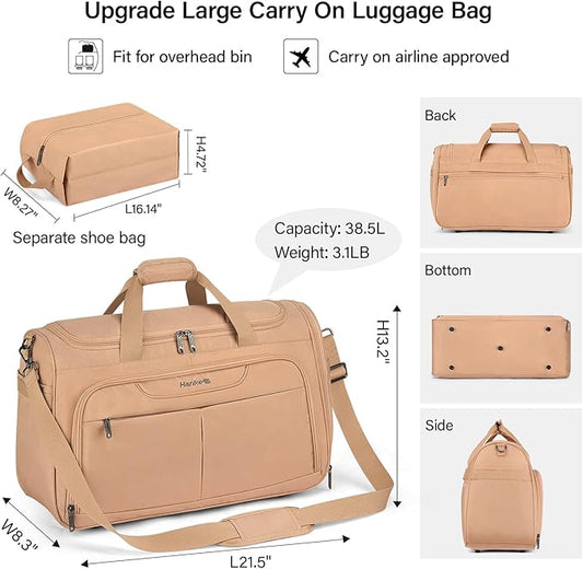 Hanke Carry On luggage Bags for Travel, Large Foldable Duffle Bag for Travel, Softside Lightweight Travel Bag Carry On Bags for Airplanes Women, Travel Tote Bags for Women Men.(Pink)