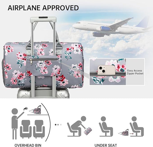 Duffle Bag for Travel, Weekender Bag with Shoe Compartment, Carry On Overnight Bag for Women with Toiletry Bag, Gym Bag with Wet Pocket, Hospital Bags for Labor and Delivery Beige