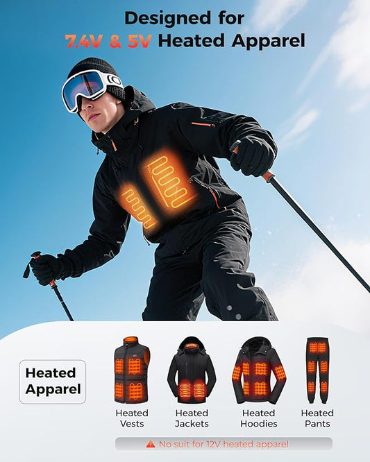 𝟕.𝟒𝐕/𝟓𝐕 𝟐𝟎𝟎𝟎𝟎𝐦𝐀𝐡 Heated Vest Battery Pack for ORORO, for Venustas, Power Bank for Heated Vest with DC and USB Output Ports, Fast Recharge