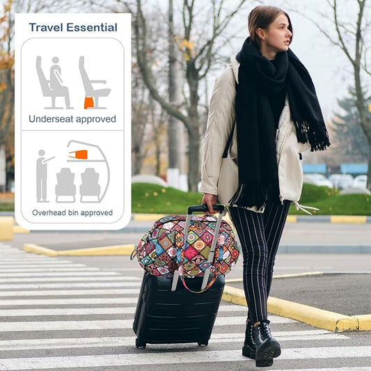 TOPDesign Travel Duffel Bag for Women, Puffer Gym Bag Sports Tote with Wet Pocket, Carry On Weekender with Luggage Sleeve (Yoga)