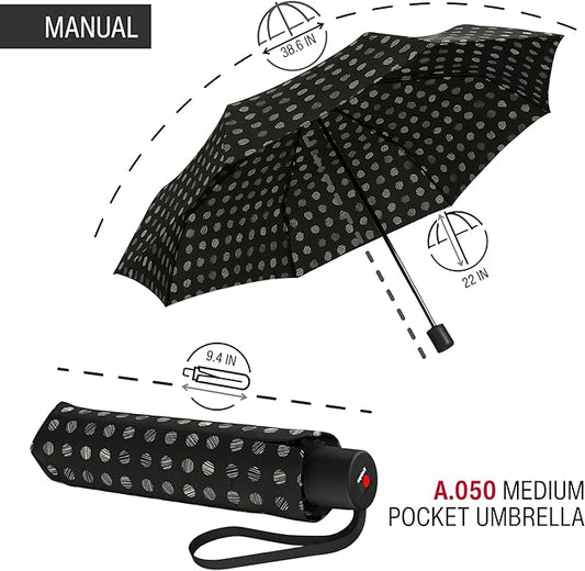 Knirps A.050 Navy Manual Open Close Travel Rain Umbrella for Adults – Ultra Lightweight, Compact Windproof 38.5" Water Resistant Canopy, Steel Aluminum Frame, Travel Case Included