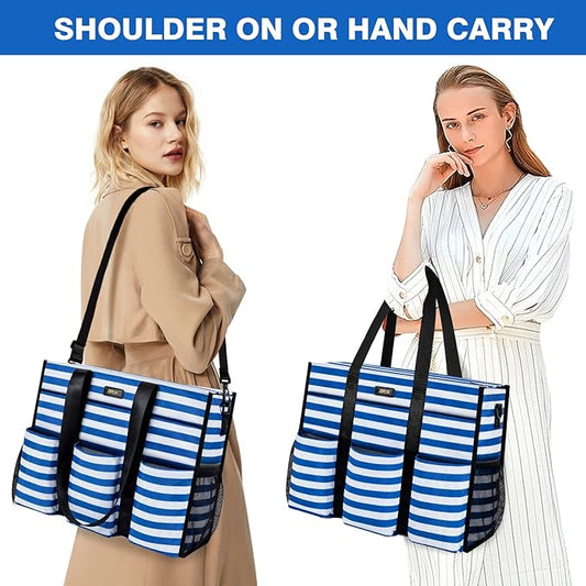 IBFUN Utility Tote Bag with 14/24 Pockets Zip Top Teacher Tote Bag for Teacher/Work Women
