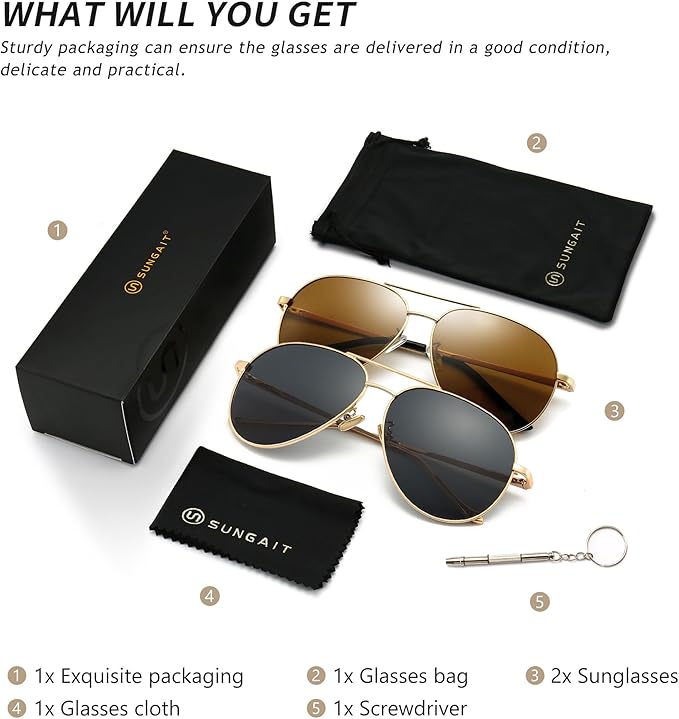 SUNGAIT Women's Lightweight Oversized Aviator Sunglasses - Classic Style Polarized Lens