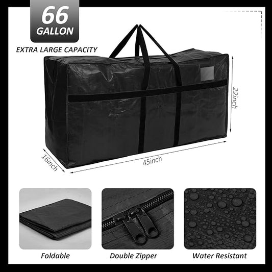 4 Pcs 66 Gallon Large Moving Bags with Zipper and Handles Foldable Storage Duffle Bags Heavy Duty Extra Large Totes for College Dorm Travel Clothes Blankets Bedding (4 Colors)