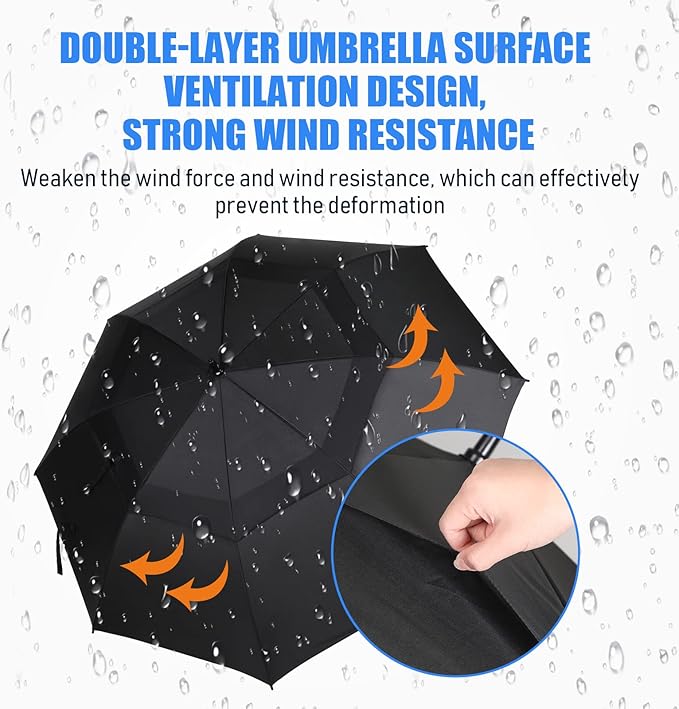 Jexine 10 Pcs Large Automatic Open Golf Umbrella 62 Inch Double Canopy Rain Umbrella Windproof Waterproof Heavy Duty for Men Women Family Travel Sports