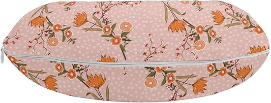 Ambesonne Floral Travel Pillow Neck Rest, Pastel Romantic Colored Wild Flowers Drawing on Polka Dotted Backdrop, Memory Foam Traveling Accessory for Airplane and Car, 12", Blush Camel