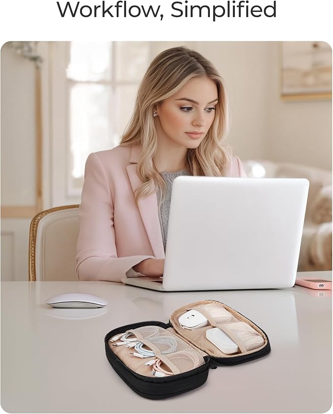 BAGSMART Cord Organizer Travel Cable Bag, Compact Tech Electronic Organizer Travel Case, Essentials for Charger, Cable, Phone, Flash drive, Double Layers (Pink)