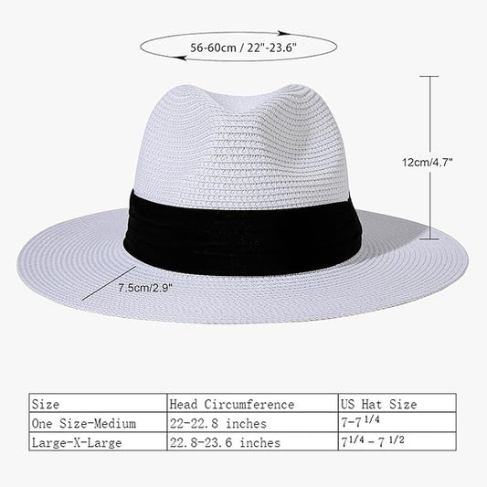 Lanzom Women Wide Brim Straw Panama Roll up Hat Fedora Beach Sun Hat UPF50+