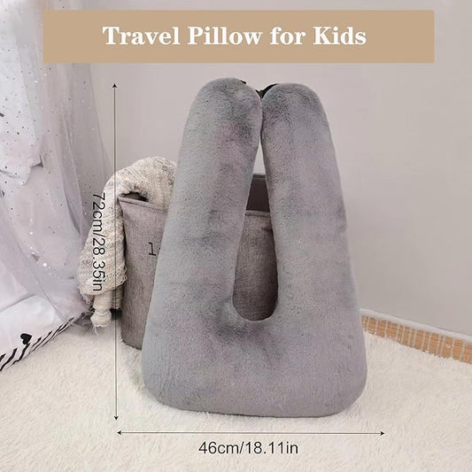 Kids Travel Pillow Car Pillow, Travel Pillow with Lining, Neck and Head Support Cushion for Kids and Adults, Perfect for Long Distance Travel, Car Seats, Airplanes, and Road Trips (Grey)