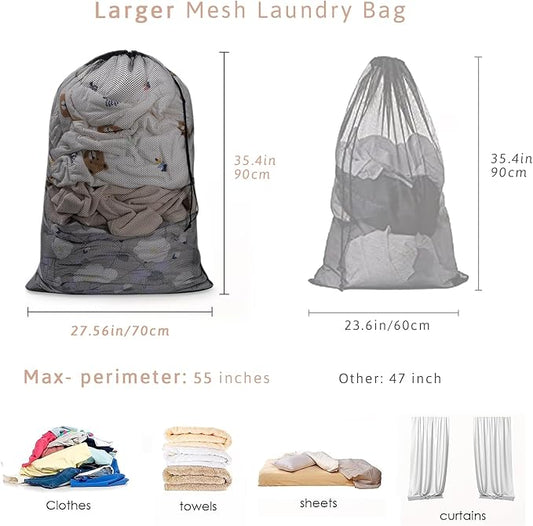 Meowoo Large Mesh Laundry Bag, 27×36inch Heavy Duty Mesh Laundry Bags Drawstring Lockable, Laundry Hamper Liner, Machine Washable, for Travel,Storage, Sports Factories, Dorms, Black 1pcs