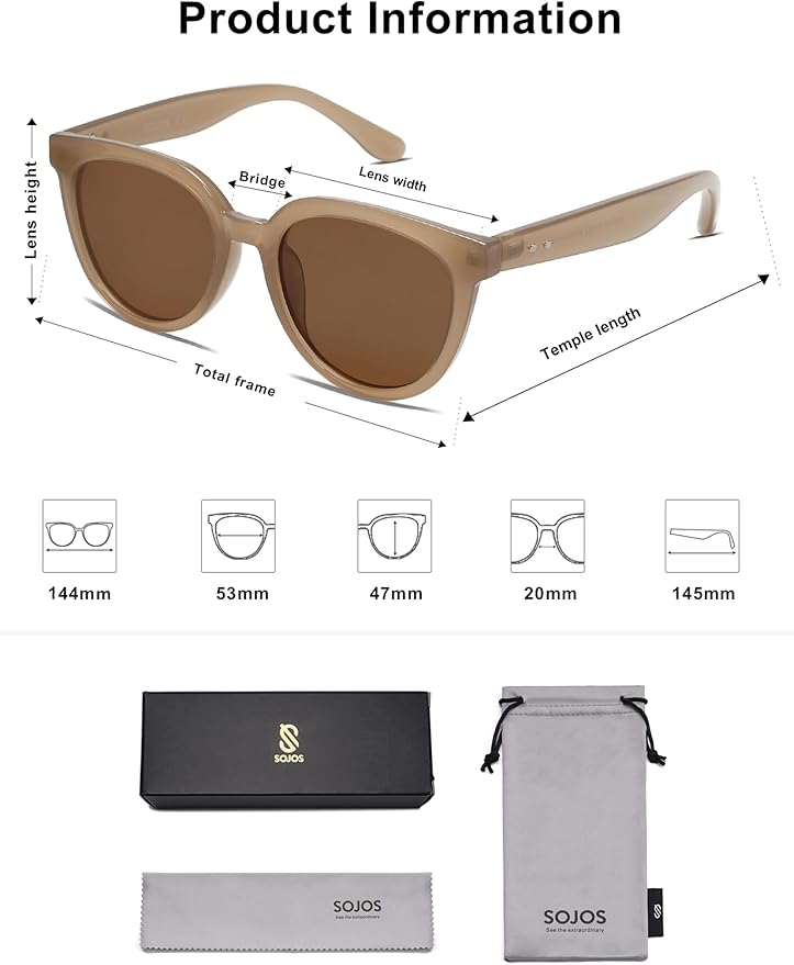 SOJOS Trendy Cat Eye Round Polarized Sunglasses for Women Fashion UV Protection Sunnies Sunglasses SJ2175