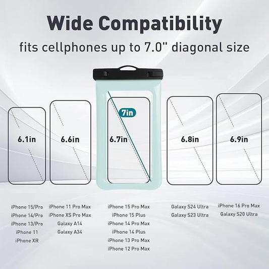 Floatable Soap Bubble Waterproof Phone Pouch/Case with Crossbody Lanyard for iPhone 17 Series 16 Pro Max/15 Pro/14/13/12, IP68 Cellphone Dry Bag Beach Cruise Ship Essentials, 1 Pack-Blue-7″