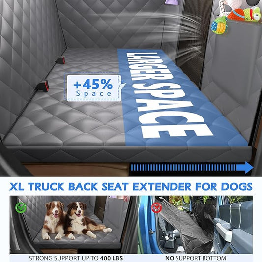 Back Seat Extender for Dogs-Upgraded Egg Crate Foam, Hard Bottom Dog Seat Cover for Truck Back Seat, Dog Hammock for Truck Crew Cab F150, RAM1500, Sierra, Silverado,Tundra, Titan (59βx29β)