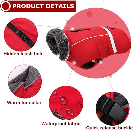 QBLEEV Warm Dog Coat - Reflective Jacket, Waterproof Winter Coat Turtleneck for Cold Weather, Thick Fleece Snowsuit Christmas Vest for Small, Medium, Large Dogs