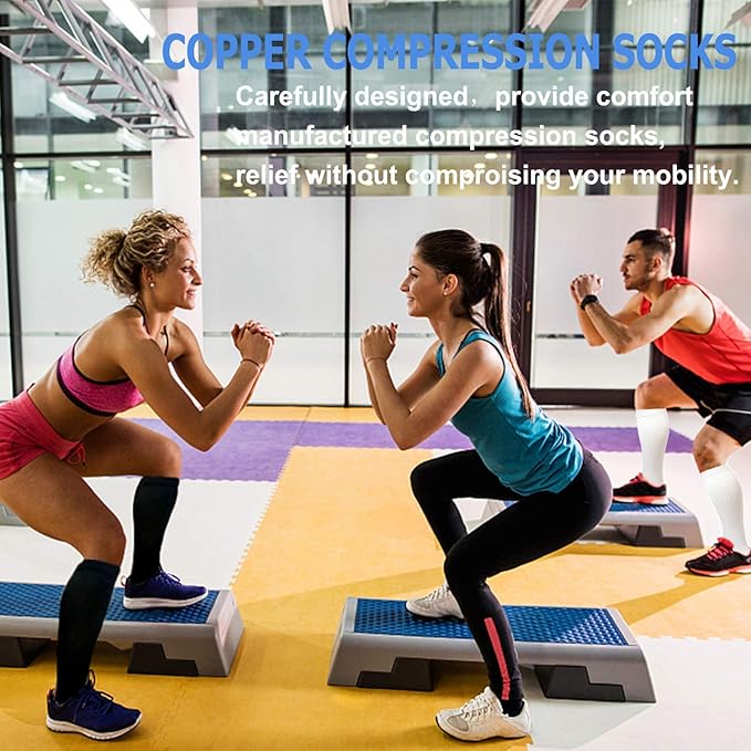 Graduated Copper Compression Socks for Men & Women Circulation 8 Pairs 15-20mmHg - Best for Running Athletic Cycling