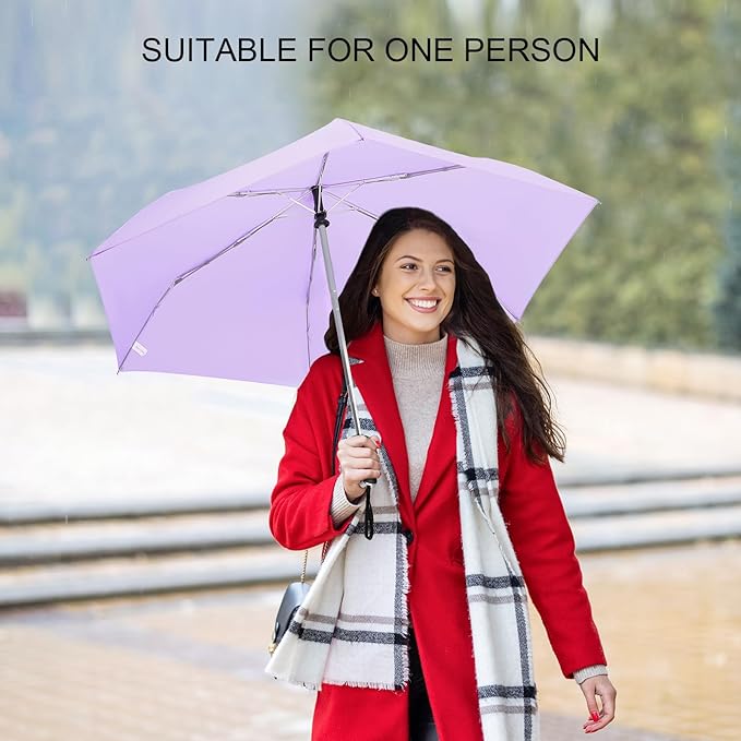 LEAGERA Compact Travel Umbrella for Purse - Flat Handle, Waterproof for Light Rain