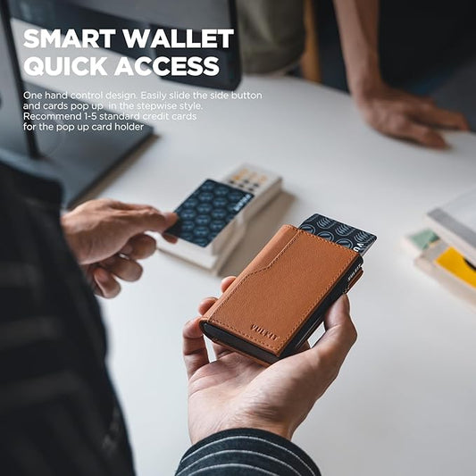 VULKIT Card Holder Wallet with Double ID Windows RFID Blocking Pop Up Wallet Minimalist Design for 12 Cards