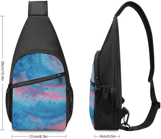 SWEET TANG Fashion Sling Backpack for Men Women, Lightweight Sling Shoulder Bag, Outdoor Chest Crossbody Bike Gym Runner Daypack with Adjustable Strap, Tie Dye Blue And Pink