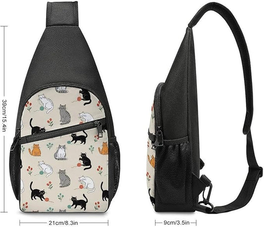 SWEET TANG Unisex Unique Chest Bag Gym Sack Fashion Sling Shoulder Backpack Outdoor Sports Daypack Beige Cat, Multipurpose Adjustable Bag for Daily Use