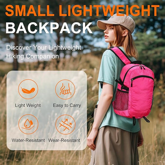 Small Hiking Backpack 15L Travel Lightweight Hiking Packable Daypack Water-Resistant Foldable Backpacks for Women Men Camping (Pink)
