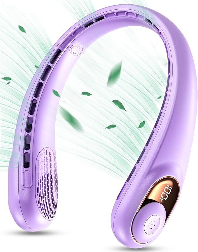 KIDEE Neck Fan, Bladeless Neck Fans Portable Rechargeable, Upgrade 360° Airflow, 3 Speeds, Headphone Design, 4000mAh Battery Operated Personal Wearable Fan Hands Free for Travel Indoor Outdoor