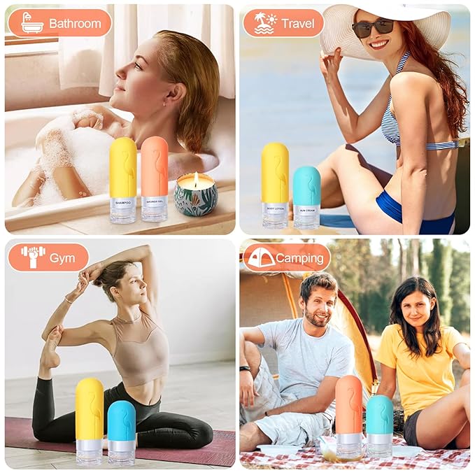 Empty 3 oz Travel Size Bottles Toiletries Containers for Toiletries Liquids,Small Silicone Mini Refillable Leak Proof TSA Approved Travel Bottles for Creams Shampoo and Conditioner Traveling