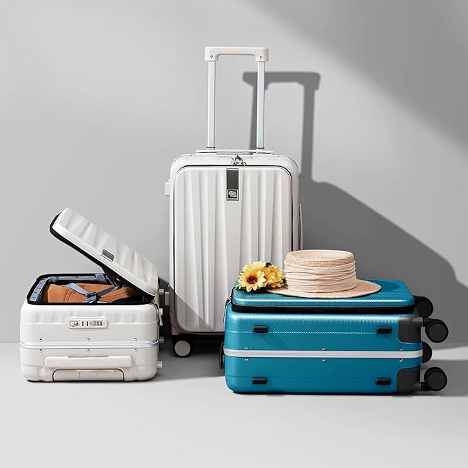 Hanke 26 Inch Large Luggage Hard Shell Top Opening Aluminum Frame Hardside Suitcase with Spinner Wheels, Checked Luggage for Men & Women Travel, Caribbean Blue