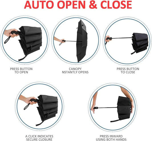 Liberty Imports 3 Pack Windproof Travel Rain Umbrellas - Compact, Light, Automatic, Strong and Portable - for Men and Women