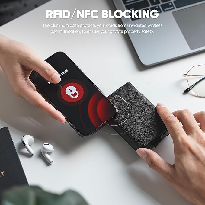 VULKIT Pop up Wallet Minimalist Cash Wallets RFID Blocking Leather Smart Credit Card Holder with Magnetic Closure for Men