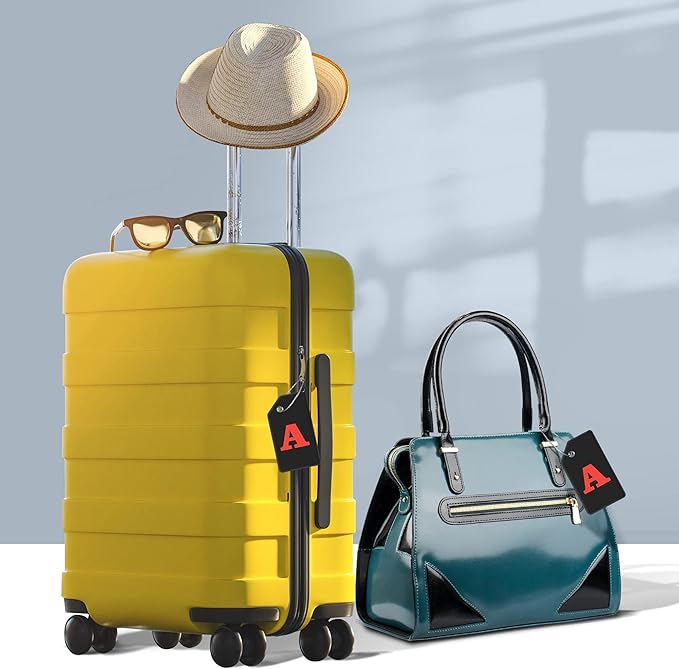 Gostwo 2 Pack Silicone Luggage Tags for Suitcases, 26 Initial Letter Baggage Labels Handbag School Bag Suitcase Instrument Tag with Stainless Steel Loop(Black & White) (Letter A)