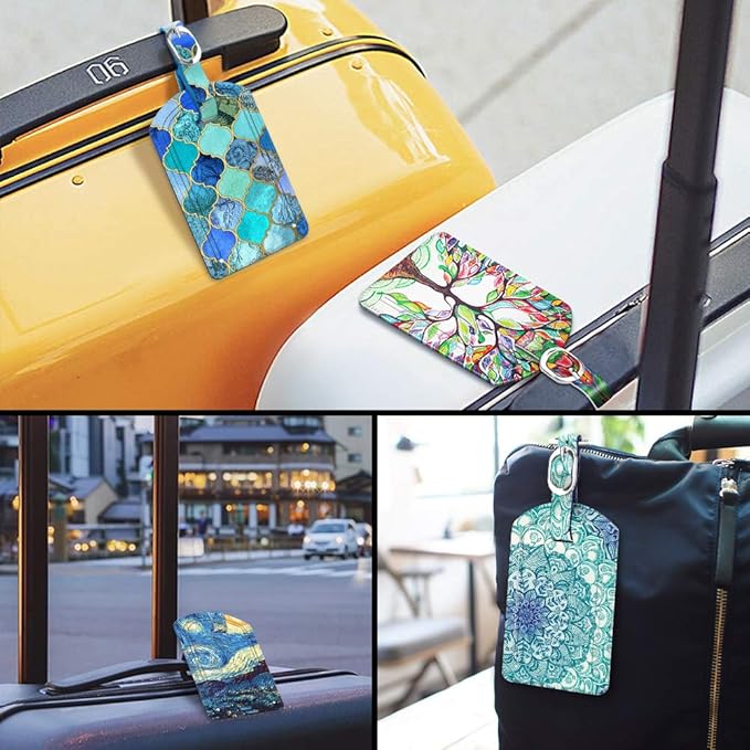FINTIE 2 Pack Luggage Tags, Leather Name ID Labels with Privacy Cover for Travel Bag Suitcase, Theme - Cool Jade