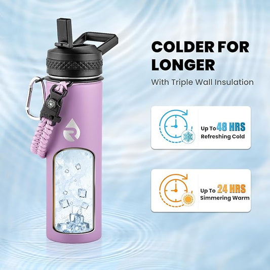 Insulated Water Bottle 20 oz, Triple Wall Vacuum Stainless Steel (Cold for 48 Hrs), Leak Proof & Non-BPA, Kids Water Bottle Jug for School with Straw Spout Lids, Lilac
