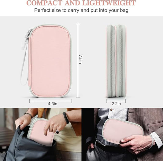 FYY Electronic Organizer, Travel Cable Organizer Bag Pouch Electronic Accessories Carry Case Portable Waterproof Double Layers All-in-One Storage Bag for Cable, Cord, Phone, Earphone-Light Pink