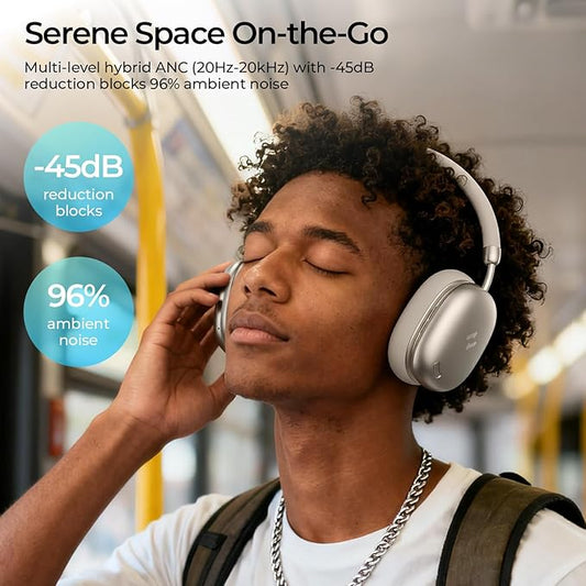 havit Space S1 Hybrid Adaptive Active Noise Cancelling Headphones Wireless, Over Ear Headphones, Bluetooth 6.0, 100H Playtime, LHDC Hi-Res Sound, Custom EQ via App, Travel, Office, Home, Gold