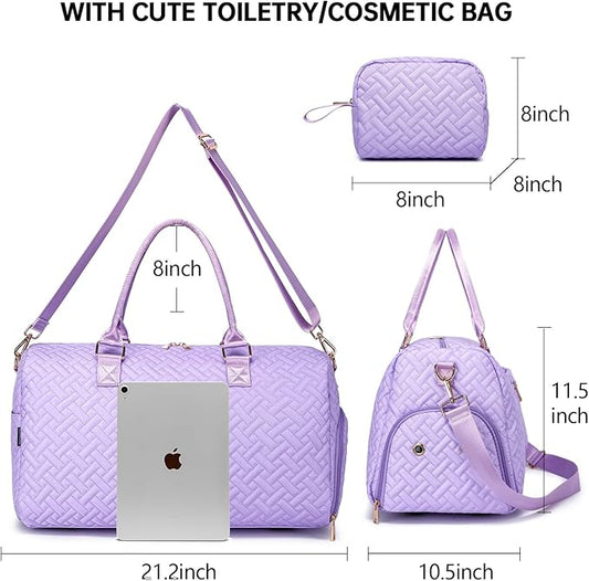 Duffle Bag for Travel, Weekender Bag with Shoe Compartment, Carry On Overnight Bag for Women with Toiletry Bag, Gym Bag with Wet Pocket, Hospital Bags for Labor and Delivery Beige