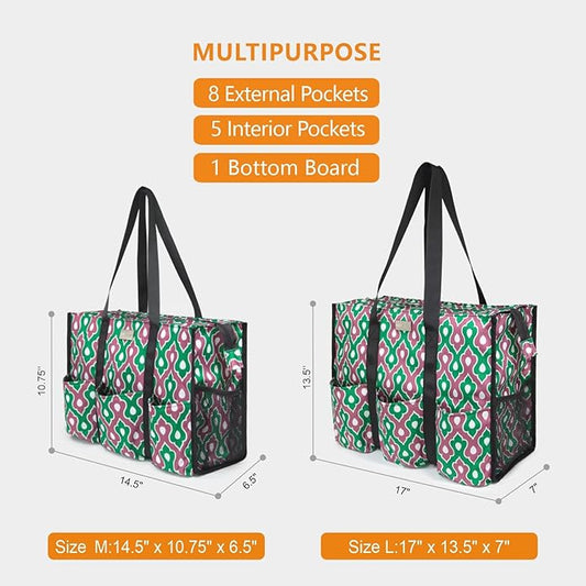 TOPDesign Utility Water Resistant Tote Bag with 13 Pockets, Top Zipper Closure & Thick Bottom Support, for Working Women