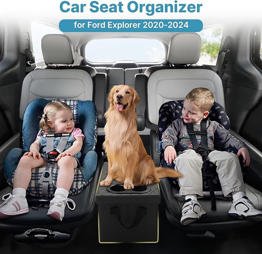 Mixsuper Liner Car Seat Organizer Ford Explorer Organizer 2020-2026 with Mesh Pockets Center Console Organizer with Cup Holders Kids Travel Accessories