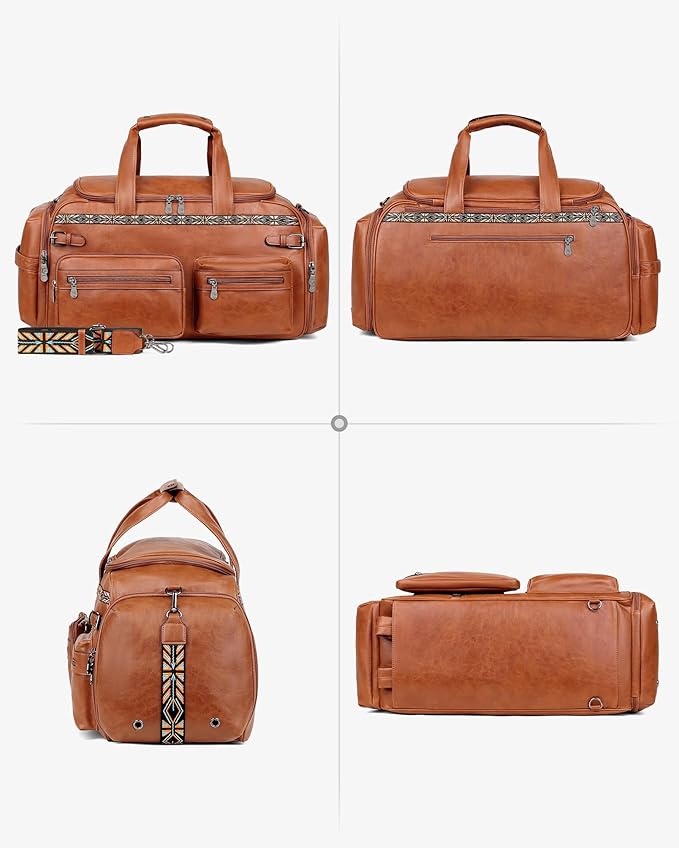FADEON Duffle Bag for Women, Large Convertible Carry on Overnight Backpack, Designer Leather Mens Weekend Bags for Travel