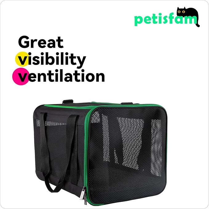 Quick-in Pet Carrier for Cats. 360° Airy Mesh Windows Let Fur-Kids See You & Breath Easy, Reduce Travel Anxiety. Rip-Stop Fabric & Lockable Zips Hug Securely. Washable Pad. Adjustable Shoulder Strap