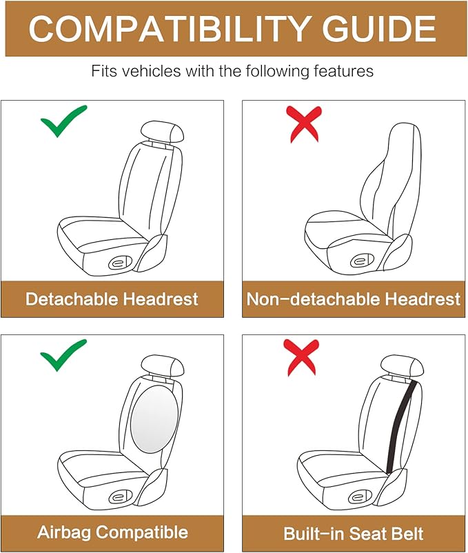 HAIYAOTIMES Leather Car Seat Covers Front Set, Waterproof Faux Leather Seat Covers for Cars, Non-Slip Car Interior Covers Universal Fit for Most Cars Sedans Trucks SUVs, Beige